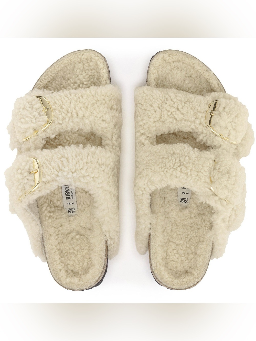 BIRKENSTOCK Arizona Big Buckle Shearling Teddy Eggshell Size 38